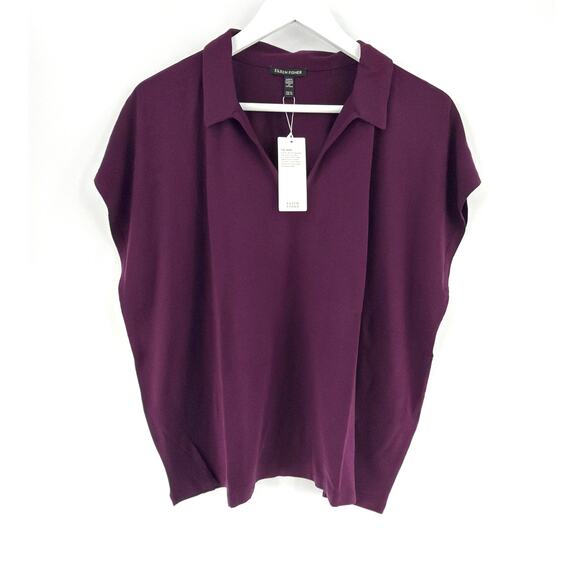 Eileen Fisher Women's Blackberry Fine Jersey Split Neck Square Top Size XL - Picture 7 of 10